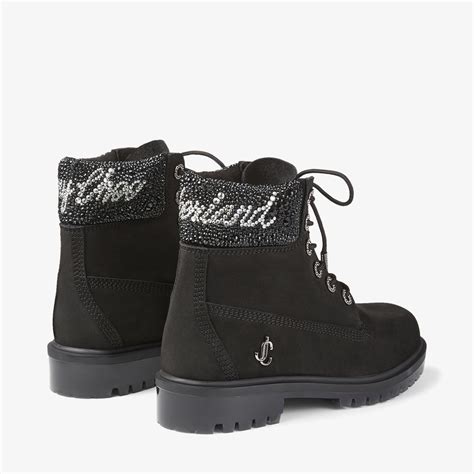 Jimmy Choo X Timberland踝靴 水晶 Logo 饰黑色正绒面革踝靴 Jimmy Choo