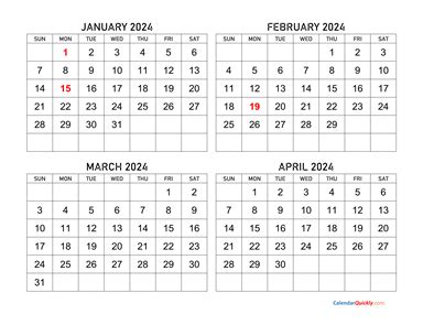 January To April Calendar Calendar Quickly