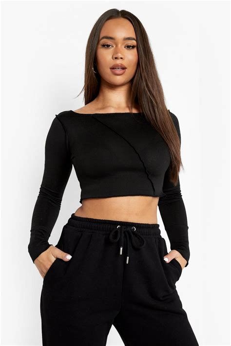 Exposed Seam Long Sleeve Crop Top Boohoo