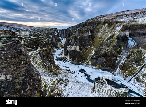 Aerial view of Fjadrargljufur Canyon in winter, South Central Iceland, Iceland Stock Photo - Alamy