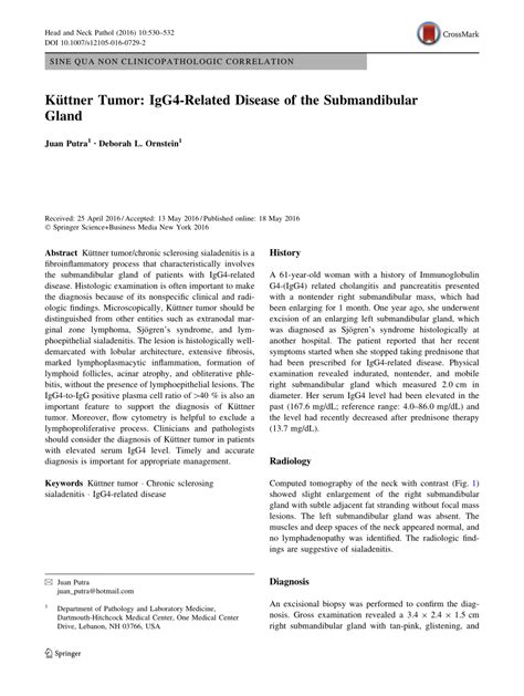 Pdf Küttner Tumor Igg4 Related Disease Of The Submandibular Gland