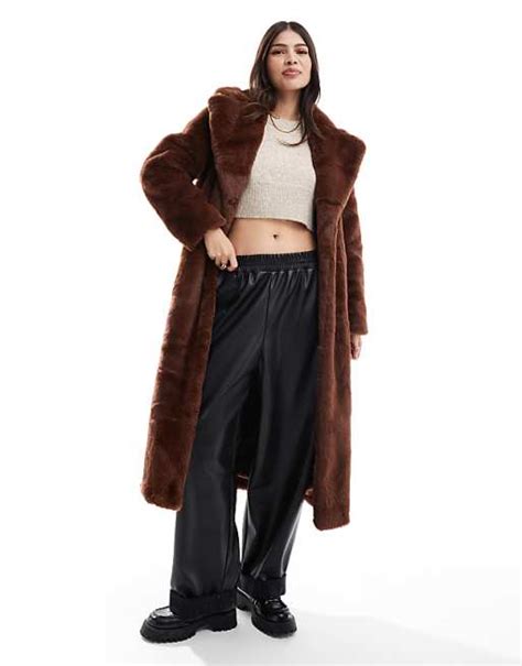 Miss Selfridge Faux Fur Maxi Coat In Rich Chocolate Brown Asos