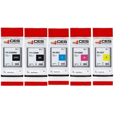 PFI 030 Canon Pigment Ink Tanks 55ml 5 Pack Complete Set