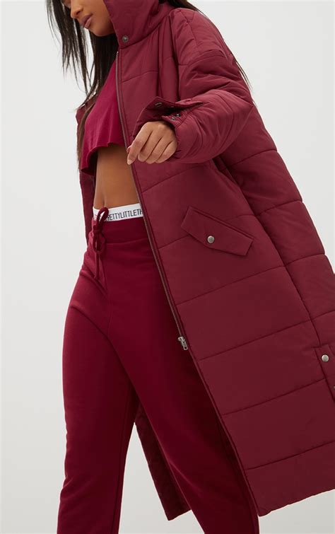 Premium Burgundy Longline Puffer Jacket Prettylittlething Ca