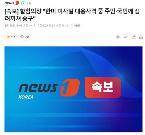 속보 합참의장 한미 미사일 대응사격 중 주민·국민께 심려끼쳐 송구 정치시사 에펨코리아