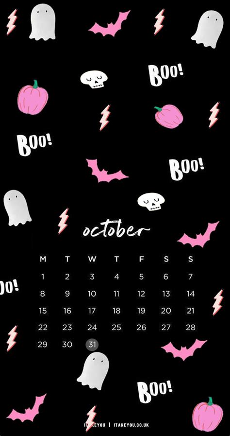 10+ Spooky Halloween Wallpaper Ideas : Black and Pink October Calendar ...