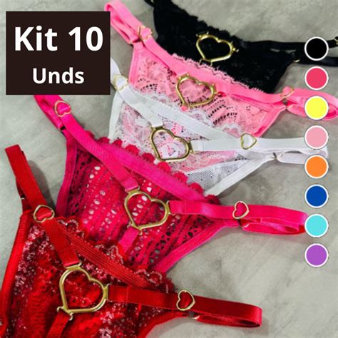 Kit Calcinhas Tanga Fio Dental Sexy Lingerie Coração Regulagem Feminino Shopee Brasil