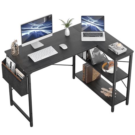 Homieasy Industrial L-Shaped Desk with Reversible Shelves & 47 Inch ...