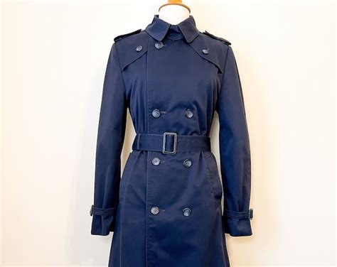 Pierre Cardin Military Style Trench Coat Early 80s Vintage Navy