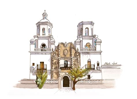 "San Xavier Mission" Original Watercolor - Esther BeLer Wodrich