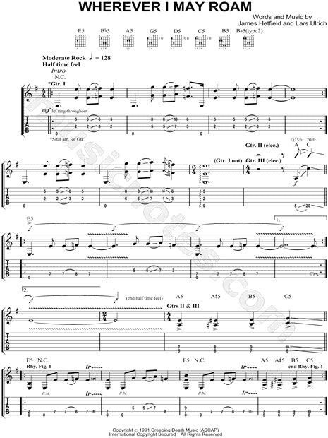 Metallica Wherever I May Roam Guitar Tab In E Minor Download And Print Sku Mn0077281