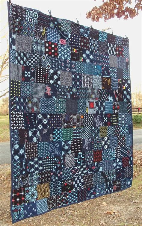 Indigo Quilt Japanese Kasuri Boro Cotton Patchwork Art Textile Etsy