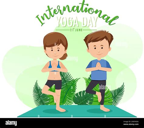 International Yoga Day banner with a couple doing yoga exercise ...