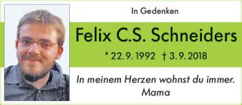 Traueranzeigen Von Felix C S Schneiders Vrm Trauer De