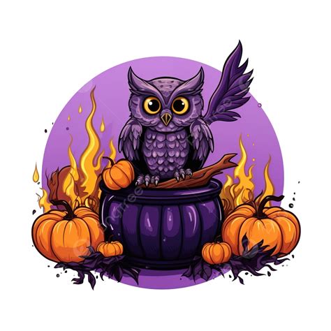 Happy Halloween Celebration Card With Cauldron And Owl Scene Cauldron