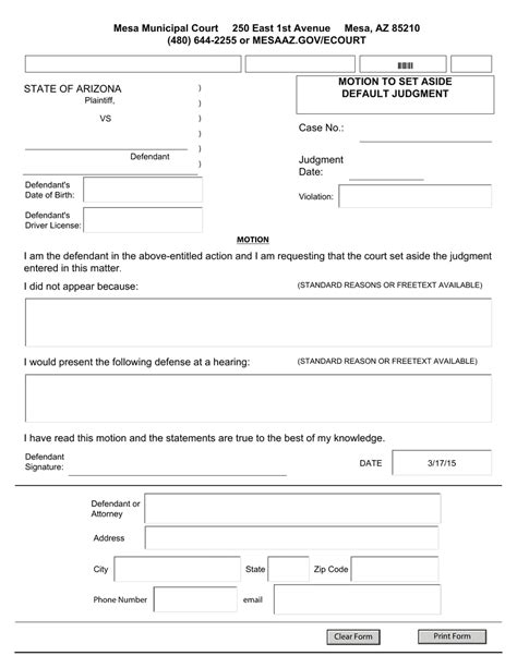 City Of Mesa Arizona Motion To Set Aside Default Judgment Fill Out