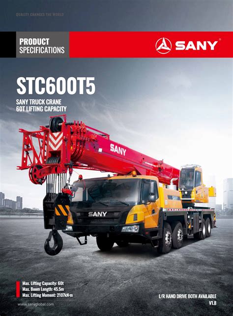 Sany STC600T5 Hydraulic Truck Crane Load Chart Capacity Specs Free