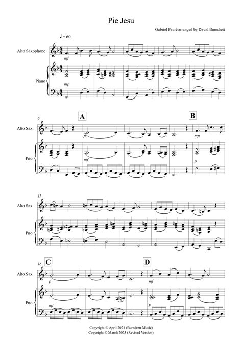 Pie Jesu From Requiem For Alto Saxophone And Piano Arr David