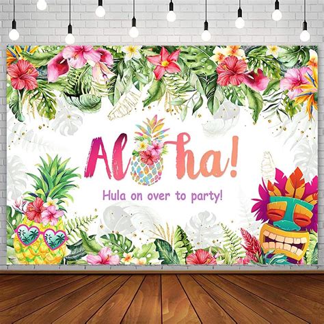 Aibiin 7x5ft Summer Aloha Luau Party Backdrop Tropical Hawaiian Flowers