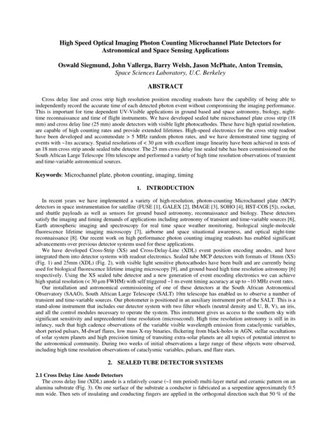 (PDF) High Speed Optical Imaging Photon Counting Microchannel Plate Detectors for Astronomical ...