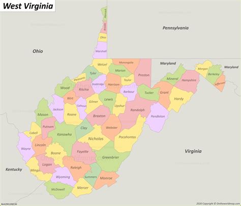 West Virginia county map - Ontheworldmap.com