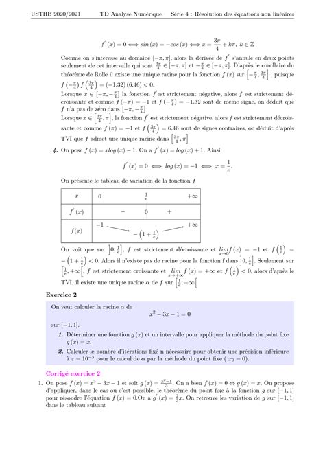 Solution Corriger Exercices Resolutions Des Equations Non Lineaires