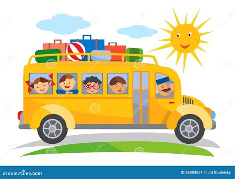 Bande Dessin E De Voyage D Cole D Autobus Scolaire Illustration De