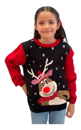 Sueter Navideño Ugly Sweater Niños Con Reno Y Pompon Nariz Meses