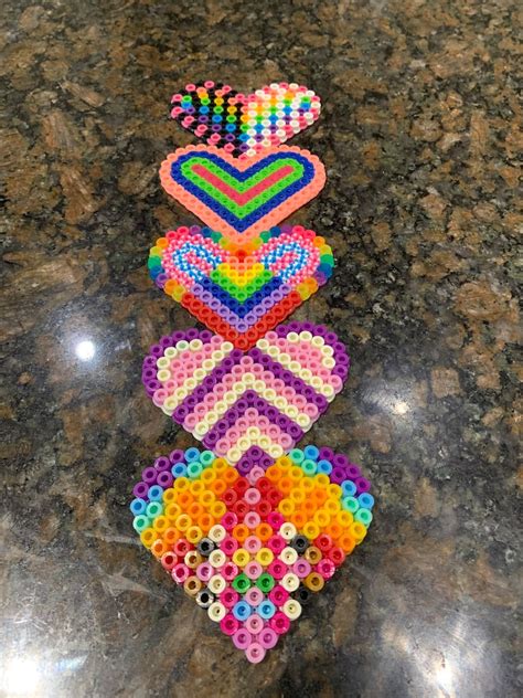 Perler Bead Hearts Set Of 5 Etsy