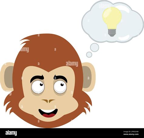 Vector Illustration Face Of A Monkey Cartoon With A Cloud Thought With