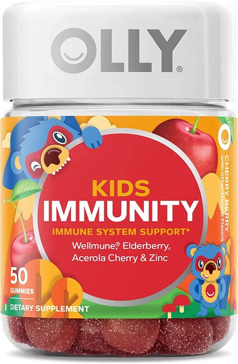 OLLY Kids Immunity Gummy, Cherry, Vitamin C, Zinc, Elderberry, Wellmune, 50 Count - Walmart.com