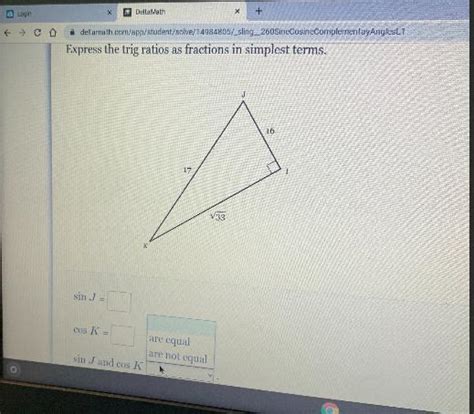 Express The Trig Ratios As Fractions In Simplest Terms J1617iv33sin J