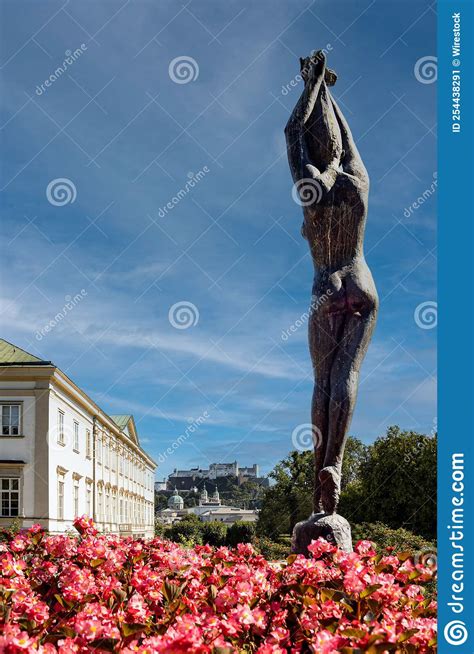 Famous Mirabell Gardens With Historic Fortress In Salzburg Austria