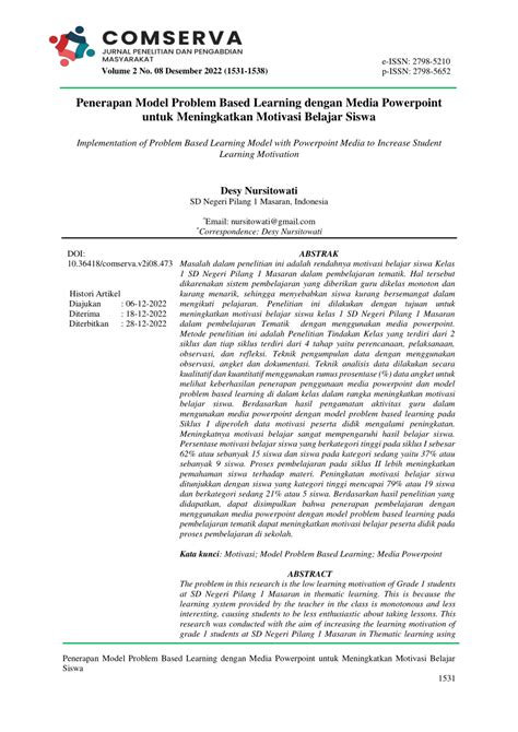 Pdf Penerapan Model Problem Based Learning Dengan Media Powerpoint Untuk Meningkatkan Motivasi