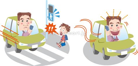 交通安全＜運転時のスマホ・うっかり信号無視や蛇行運転＞のイラスト素材 187059496 イメージマート