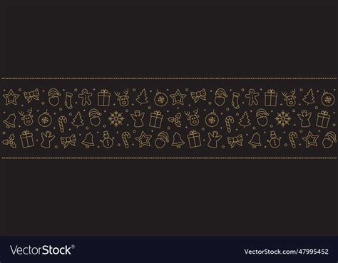 Christmas gold icon elements border black Vector Image