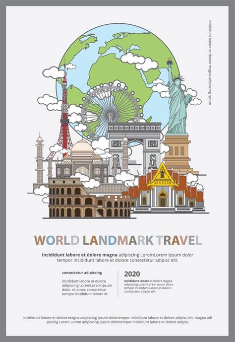 The World Landmark Travel Poster Design Template Stock Vector