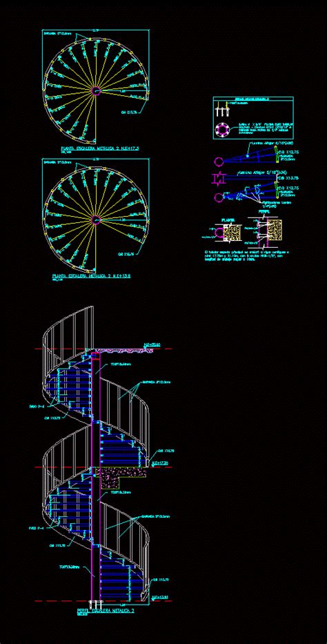 Planos De Escalera Caracol En Dwg Autocad Barandas Escaleras En