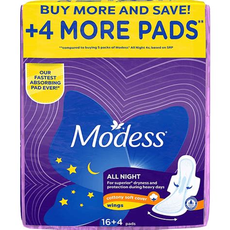 Modess All Night with Wings Sanitary Napkin | 16s + FREE 4 Pads | Shop ...