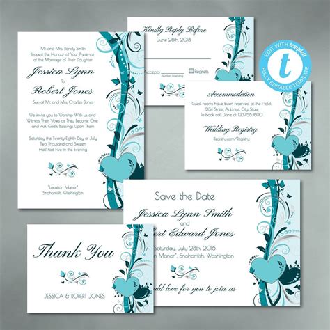 Turquoise Wedding Invitations Wedding Invitation Set Wedding Invite