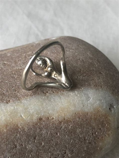 Vintage Sterling Naked Woman Ring Gem