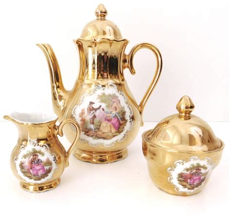 Stw Bavaria Germany 24k Gold Teapot Sugar And Creamer Set Etsy