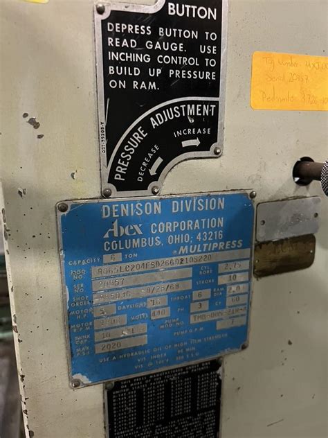 Denison Multipress Hydraulic Press Wisconsin Metalworking Machinery