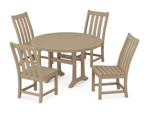 Polywood Vineyard Side Chair 5 Piece Round Dining Set With Trestle Leg — Outdoor Rooms By Design