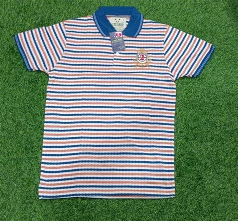 Polyester Striped First Step Men S Polly Cotton Polo Neck Tshirt At Rs