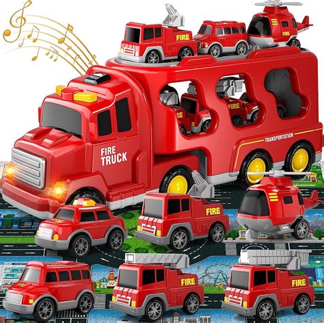 8 Pcs Fire Toys Car Toys for Toddlers Truck Friction Power Toy Car Fire ...