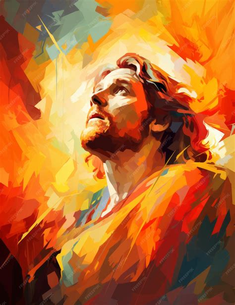 Premium Photo | A painting of jesus looking up into the sky