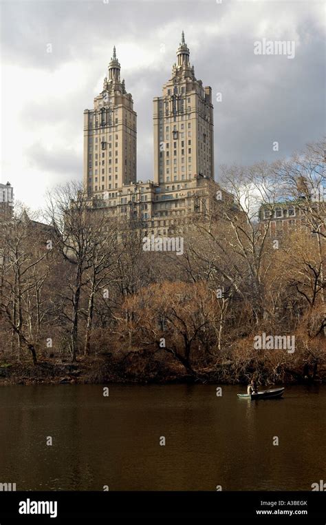 Central Park Lake and Central Park West skyline Stock Photo - Alamy