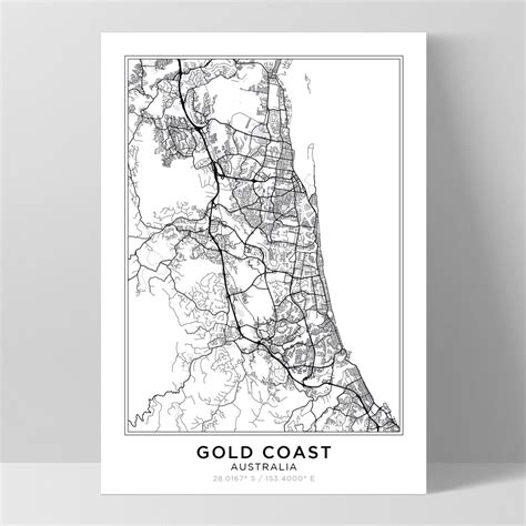 Gold Coast City Map Art Poster Custom Street Map Print Print And Proper®