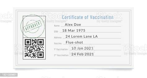 승인 스탬프와 함께 예방 접종 증명서를 채웠습니다 0명에 대한 스톡 벡터 아트 및 기타 이미지 0명 Covid 19 Qr